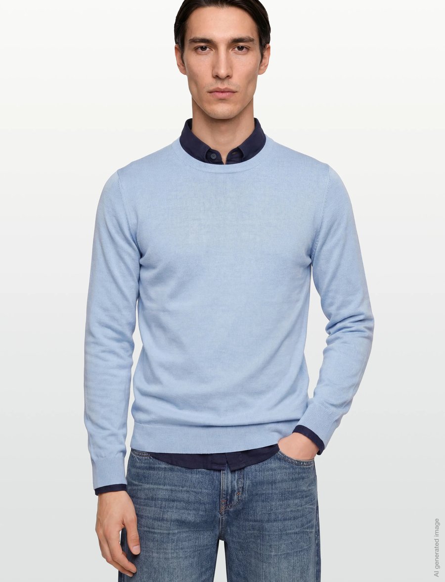 Davida Cashmere - Man Fine Knit O-neck Sweater - rund hals - blue fug - 3