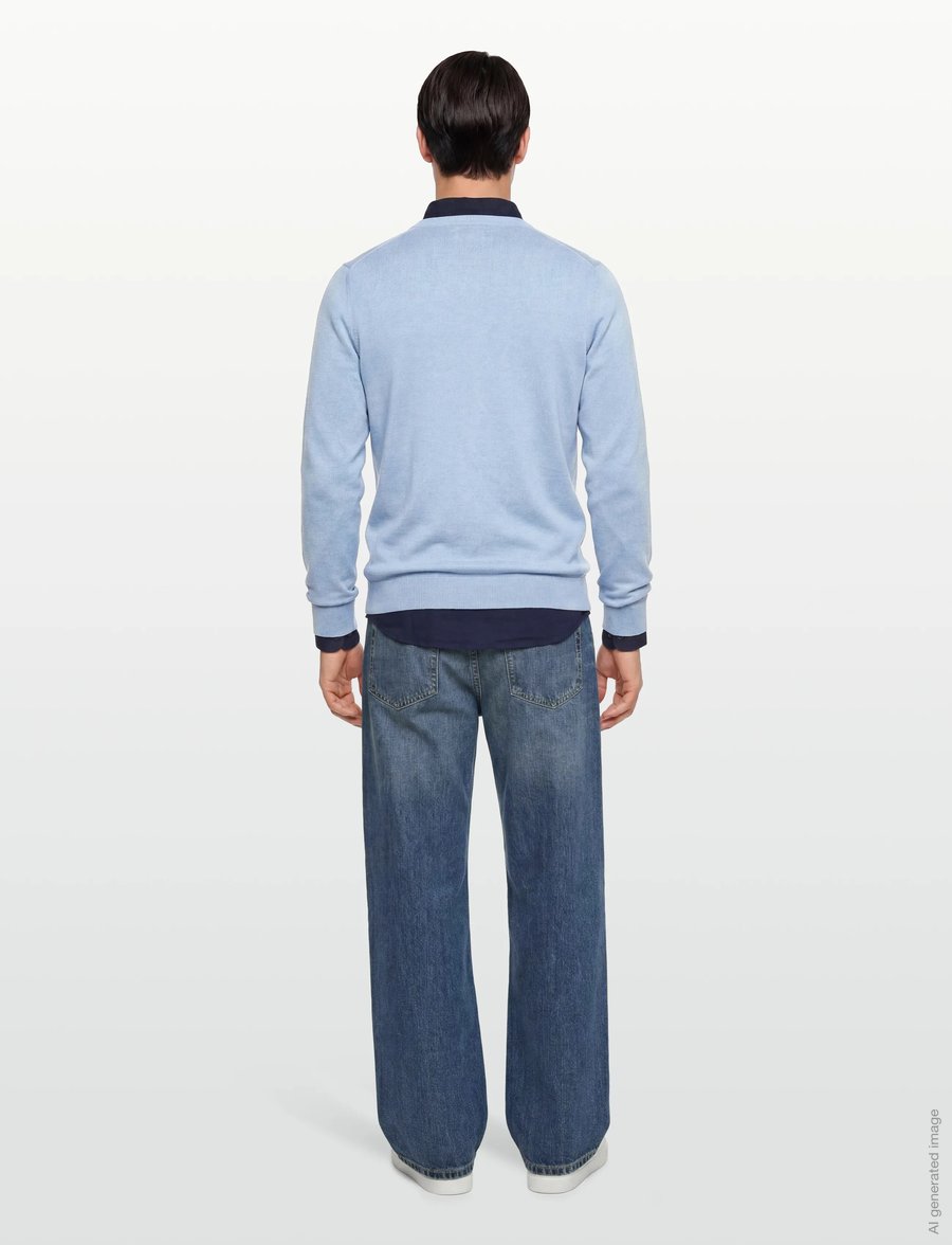 Davida Cashmere - Man Fine Knit O-neck Sweater - rund hals - blue fug - 4