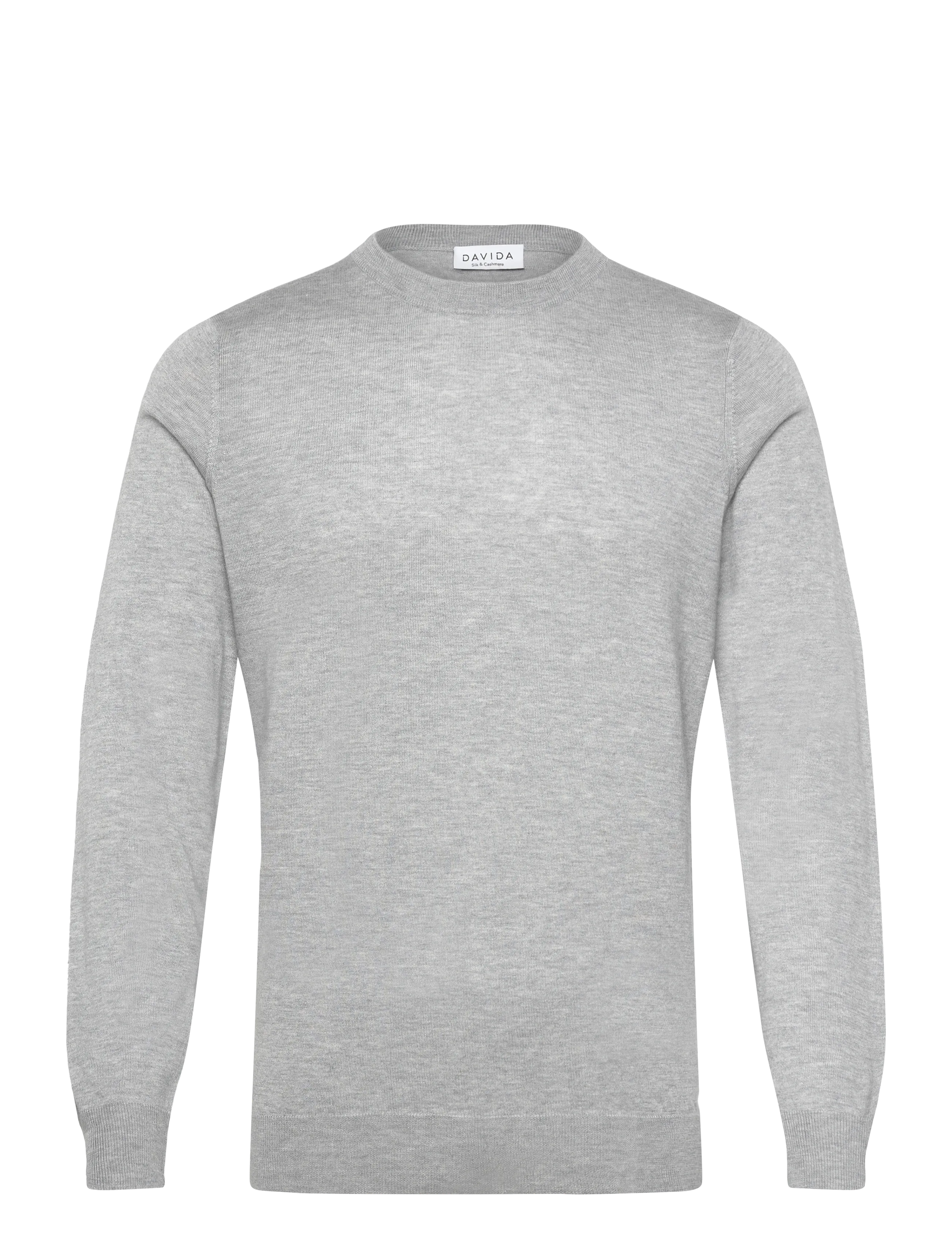 Davida Cashmere Man Fine Knit O-neck sweater - Stickat - LIGHT GREY / grey
