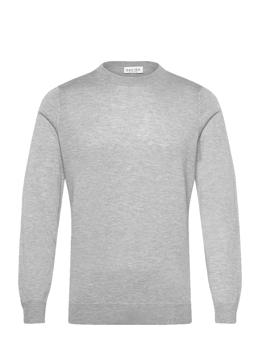Davida Cashmere - Man Fine Knit O-neck Sweater - rund hals - light grey - 1