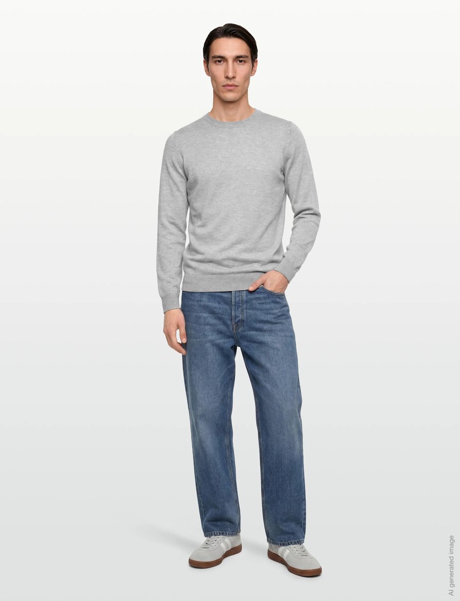 Davida Cashmere - Man Fine Knit O-neck Sweater - Ümmarguse kaelusega kudumid - light grey - 0