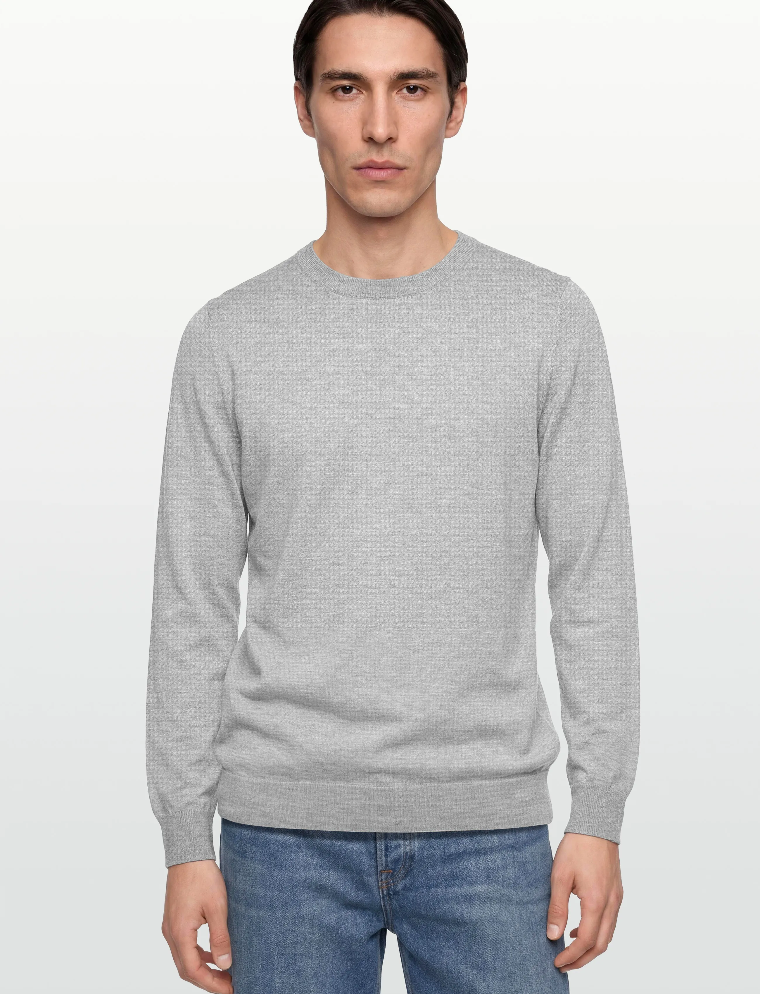 Davida Cashmere - Man Fine Knit O-neck Sweater - Ümmarguse kaelusega kudumid - light grey - 3