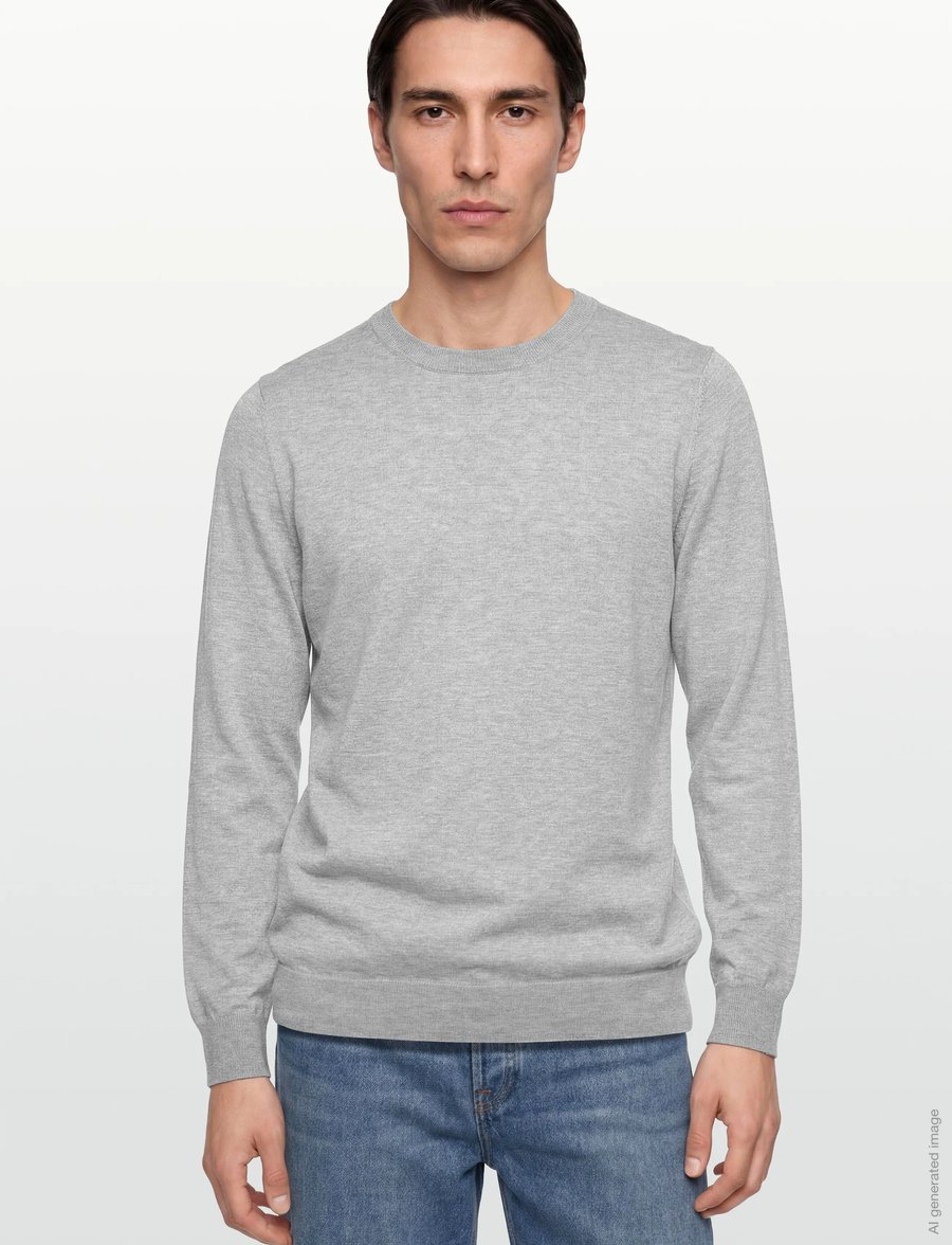 Davida Cashmere - Man Fine Knit O-neck Sweater - rund hals - light grey - 3