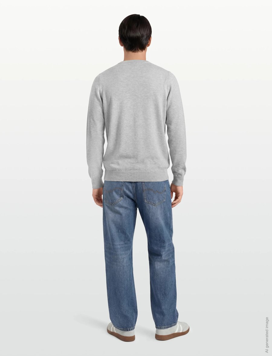Davida Cashmere - Man Fine Knit O-neck Sweater - Ümmarguse kaelusega kudumid - light grey - 4