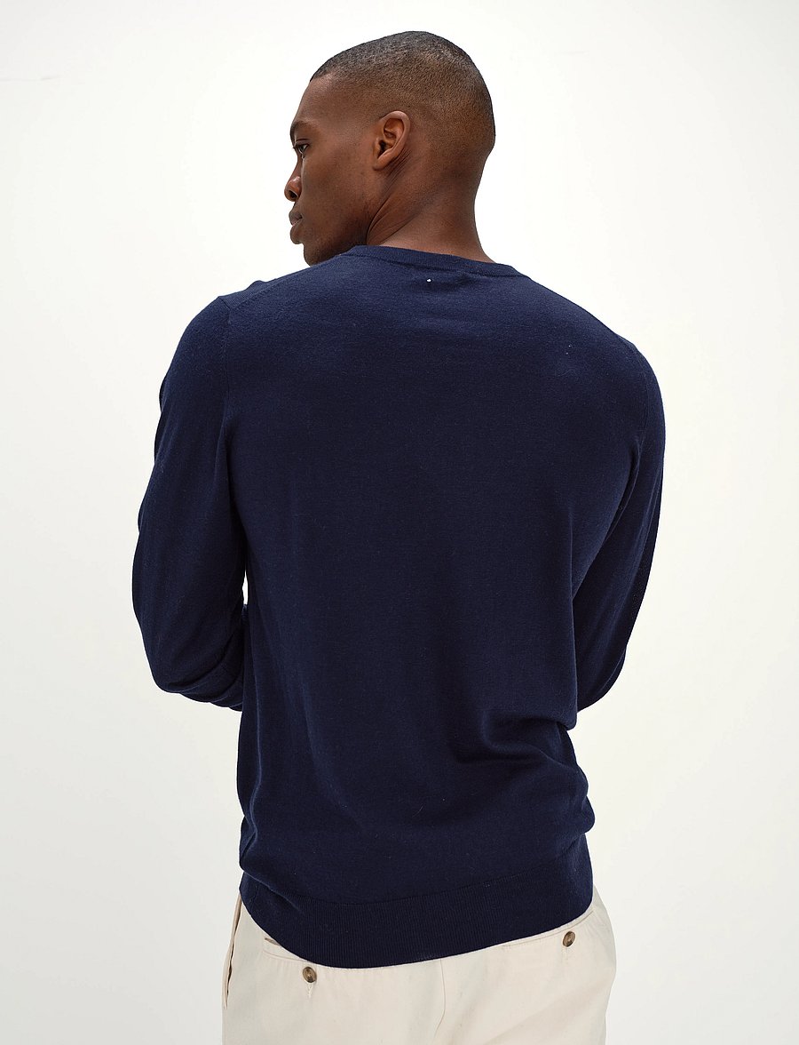 Davida Cashmere - Man Fine Knit O-neck sweater - rundhals - navy - 3