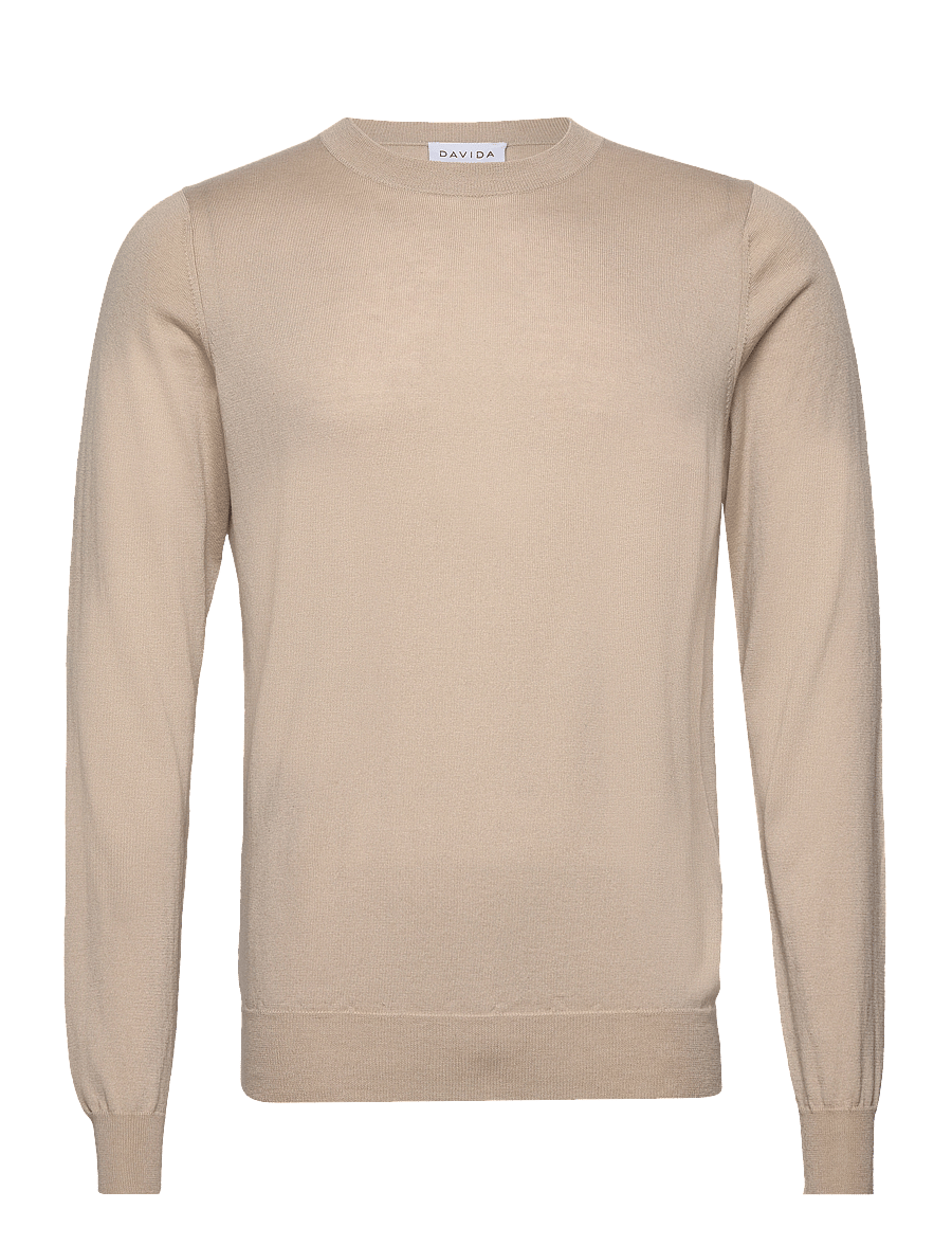 Davida Cashmere - Man Fine Knit O-neck Sweater - rund hals - sand stone - 0