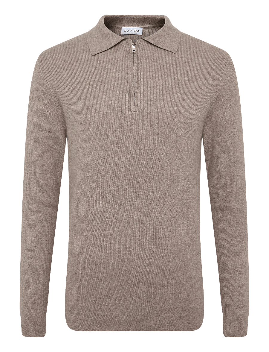 Davida Cashmere - man half zip rib sweater - pikkade varrukatega polod - mink - 0