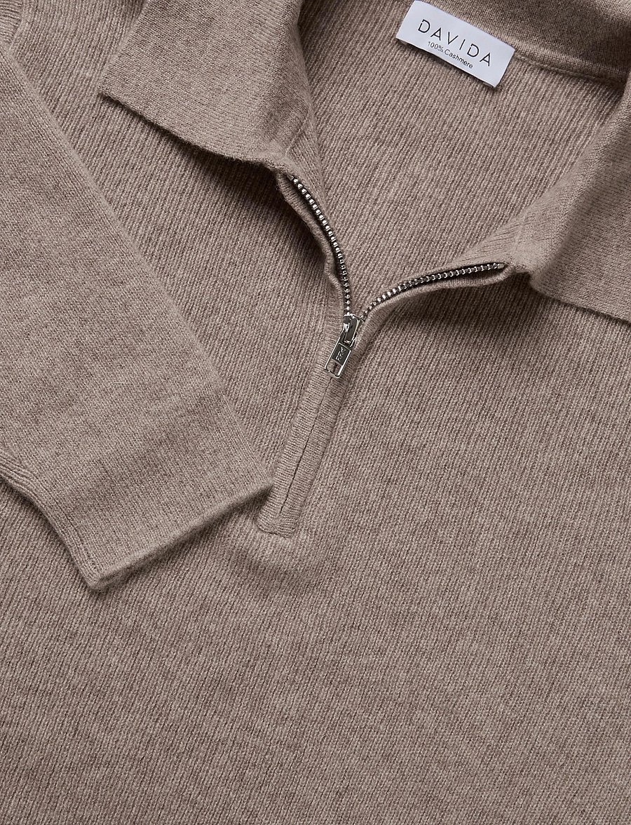 Davida Cashmere - man half zip rib sweater - pikkade varrukatega polod - mink - 2