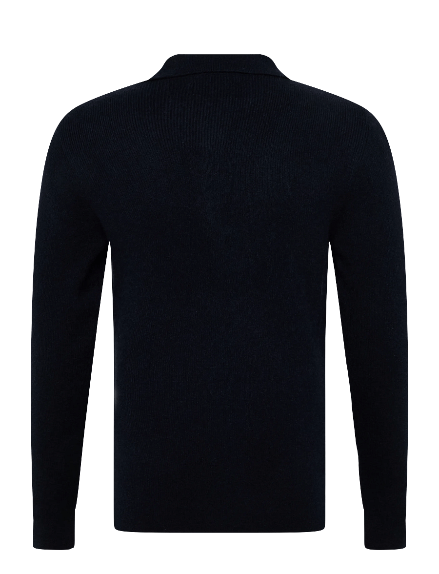 Davida Cashmere - man half zip rib sweater - långärmade pikéer - navy - 1