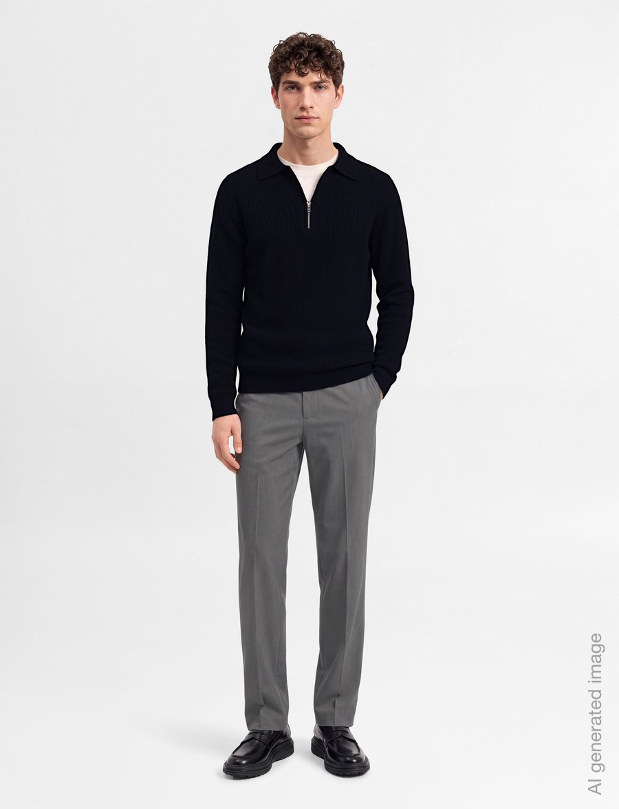 Davida Cashmere - man half zip rib sweater - long-sleeved polos - navy - 0