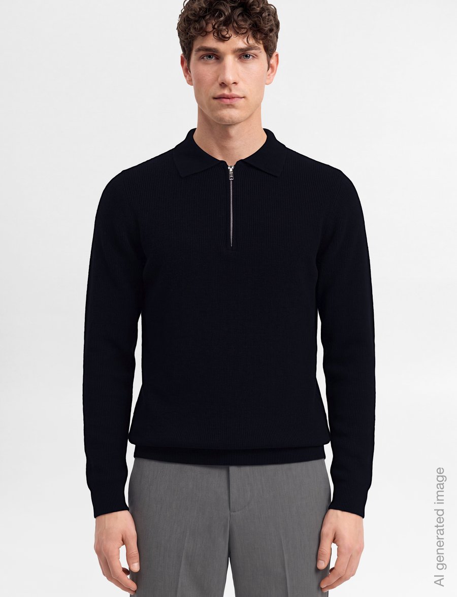 Davida Cashmere - man half zip rib sweater - long-sleeved polos - navy - 3