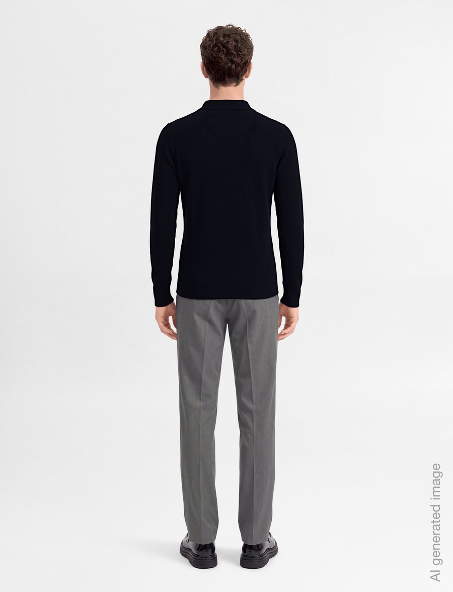 Davida Cashmere - man half zip rib sweater - long-sleeved polos - navy - 4
