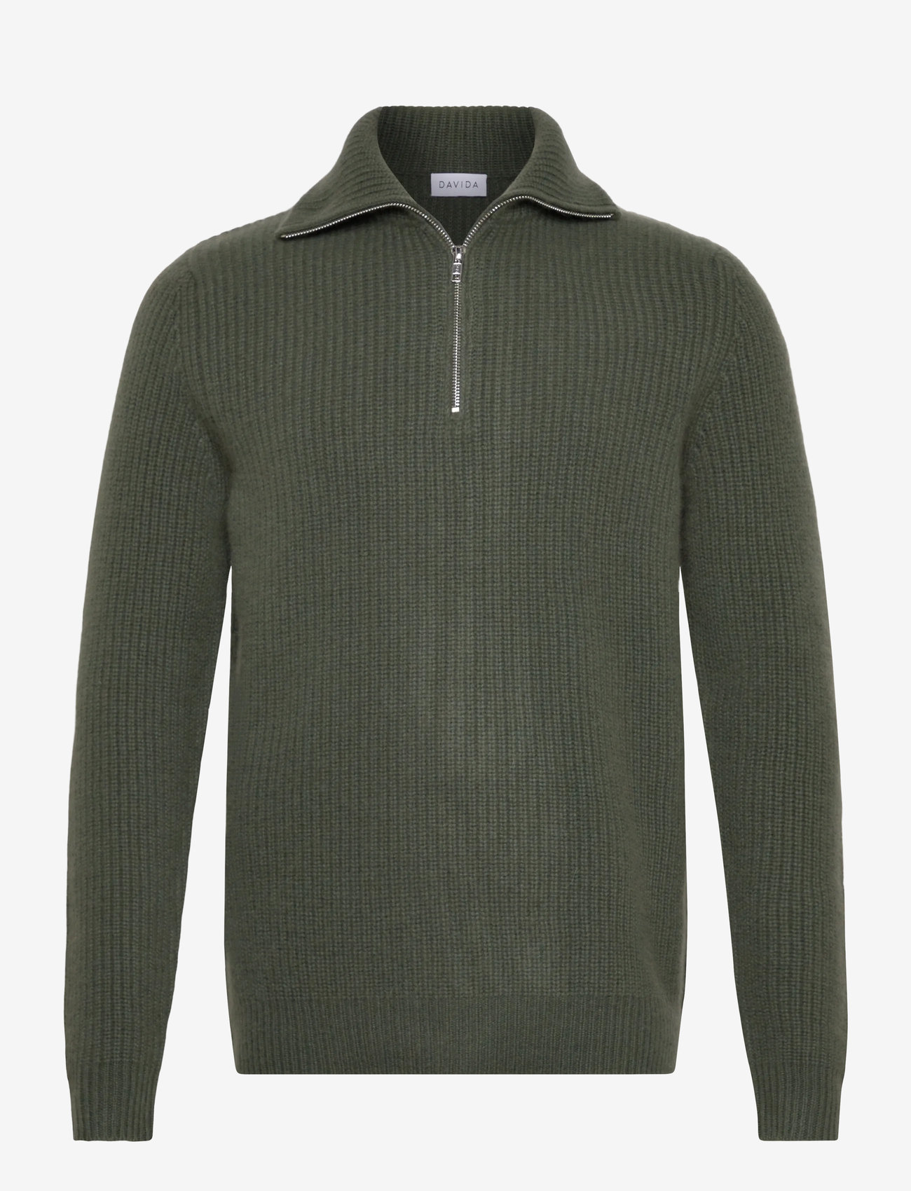 Davida Cashmere - Man Chunky Rib Half Zip - pullover mit halbem reißverschluss - army green - 0