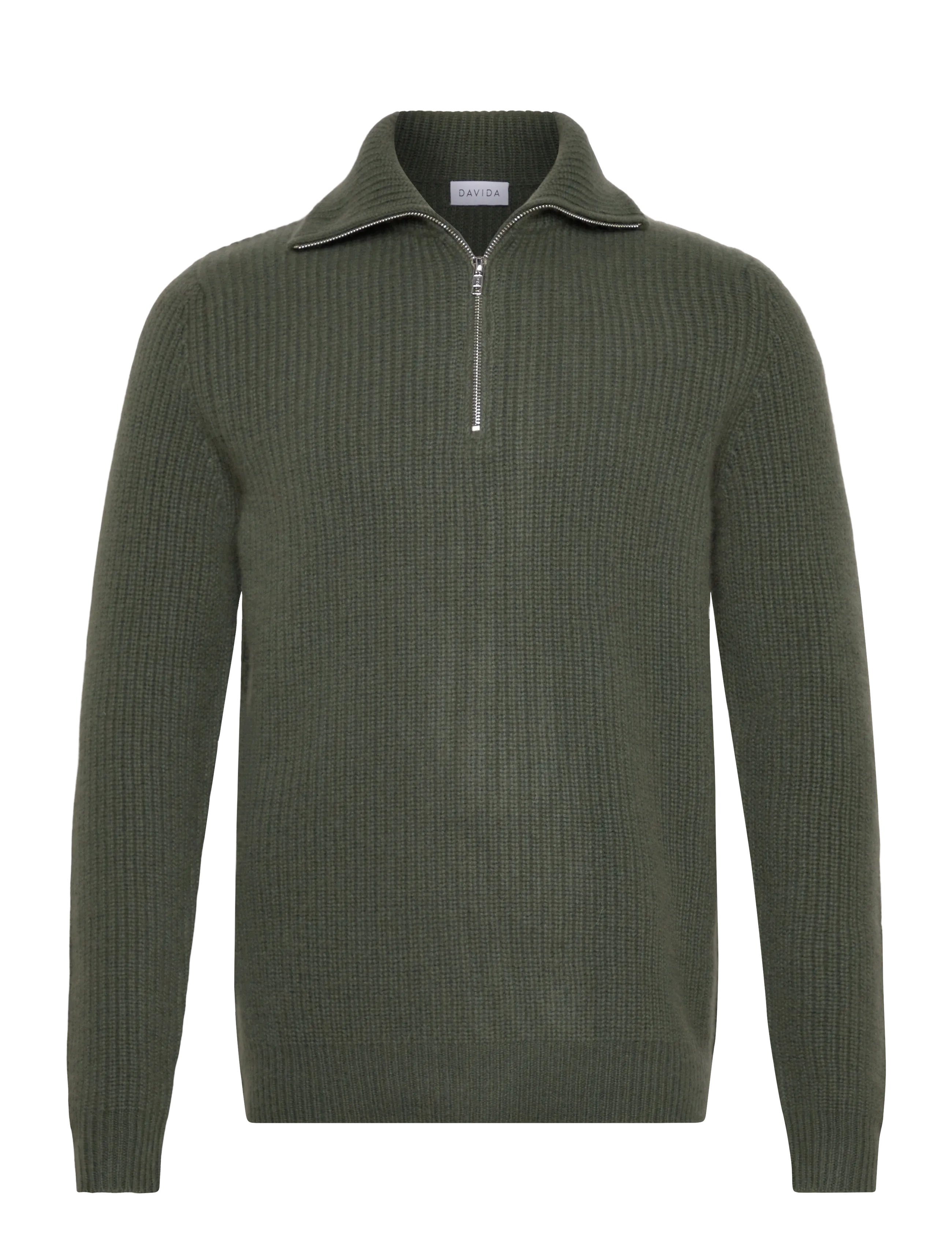 Davida Cashmere - Man Chunky Rib Half Zip - halfzip strik - army green - 0