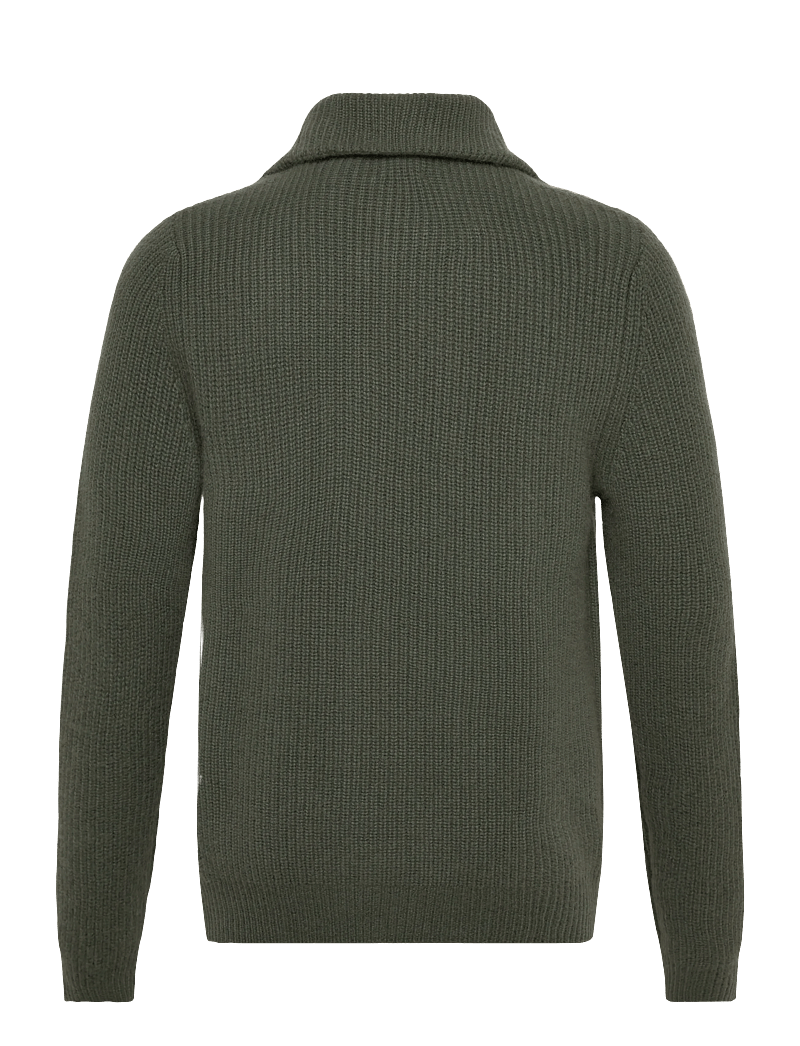 Davida Cashmere - Man Chunky Rib Half Zip - pullover mit halbem reißverschluss - army green - 1