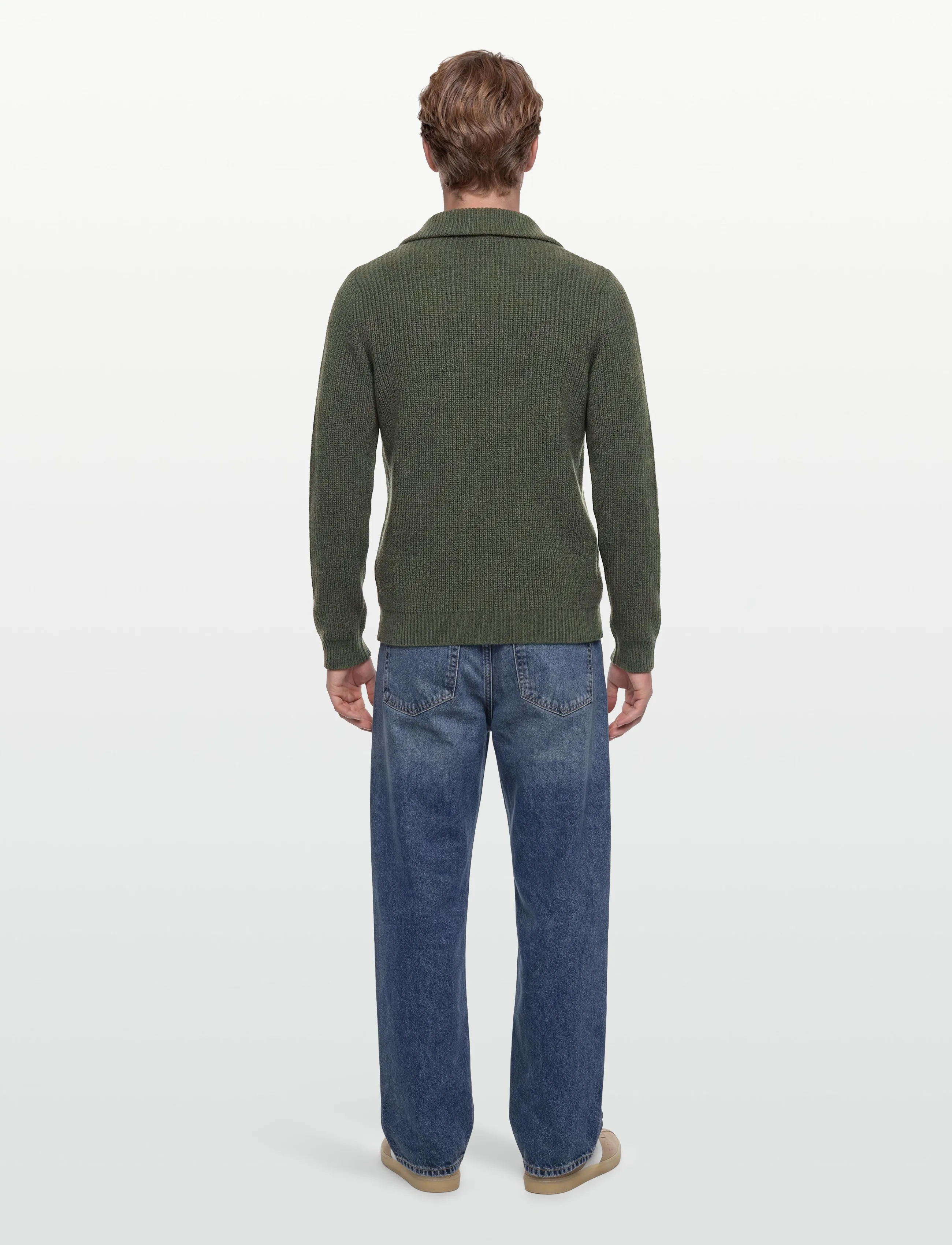Davida Cashmere - Man Chunky Rib Half Zip - pullover mit halbem reißverschluss - army green - 5