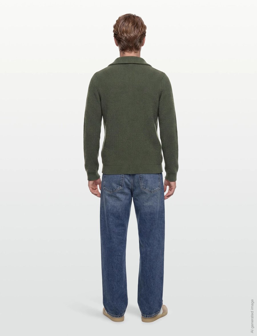 Davida Cashmere - Man Chunky Rib Half Zip - pullover mit halbem reißverschluss - army green - 5