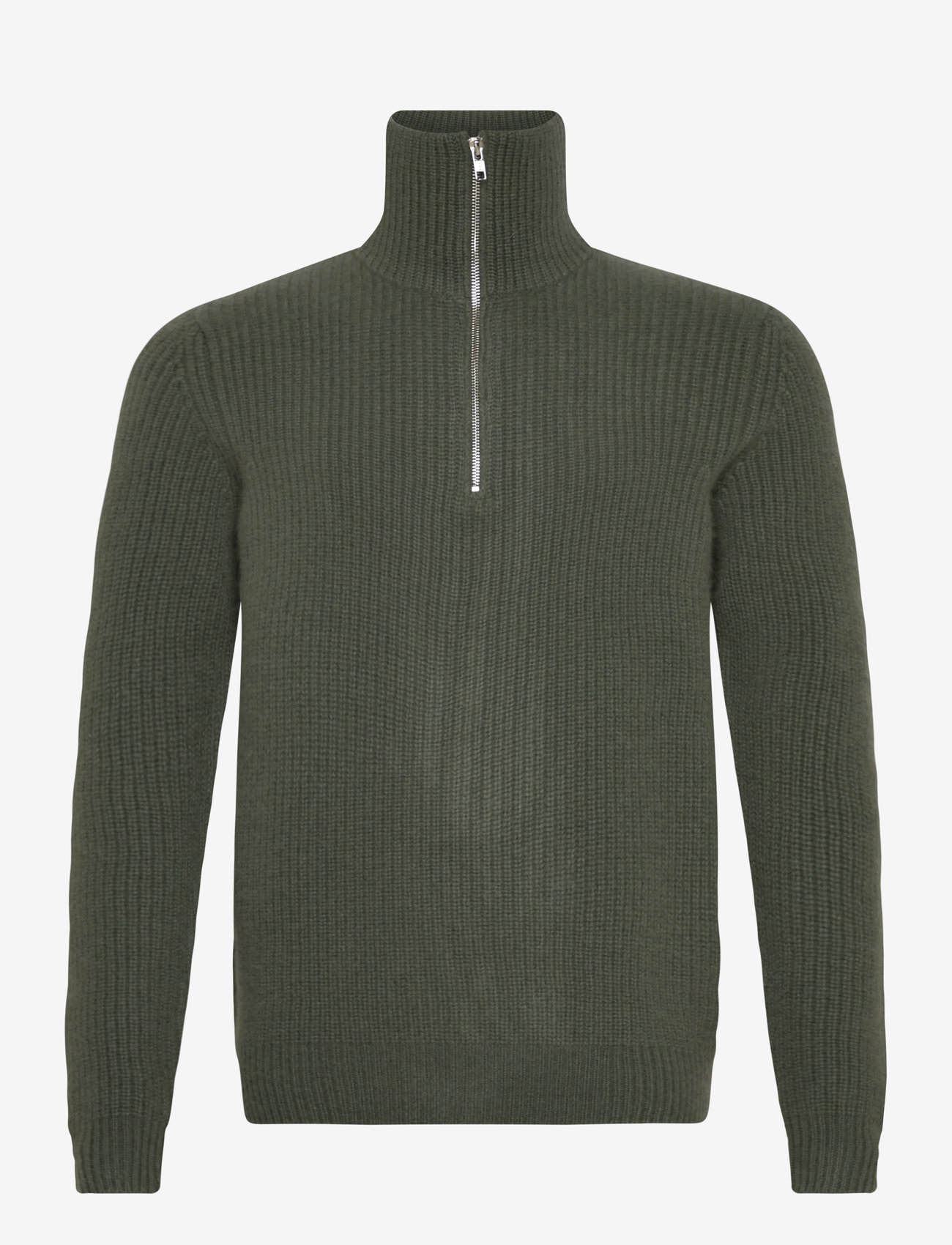 Davida Cashmere - Man Chunky Rib Half Zip - pullover mit halbem reißverschluss - army green - 2