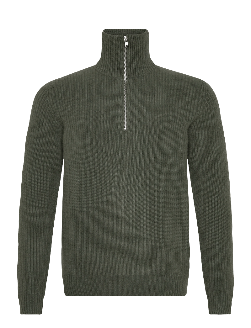 Davida Cashmere - Man Chunky Rib Half Zip - pullover mit halbem reißverschluss - army green - 2