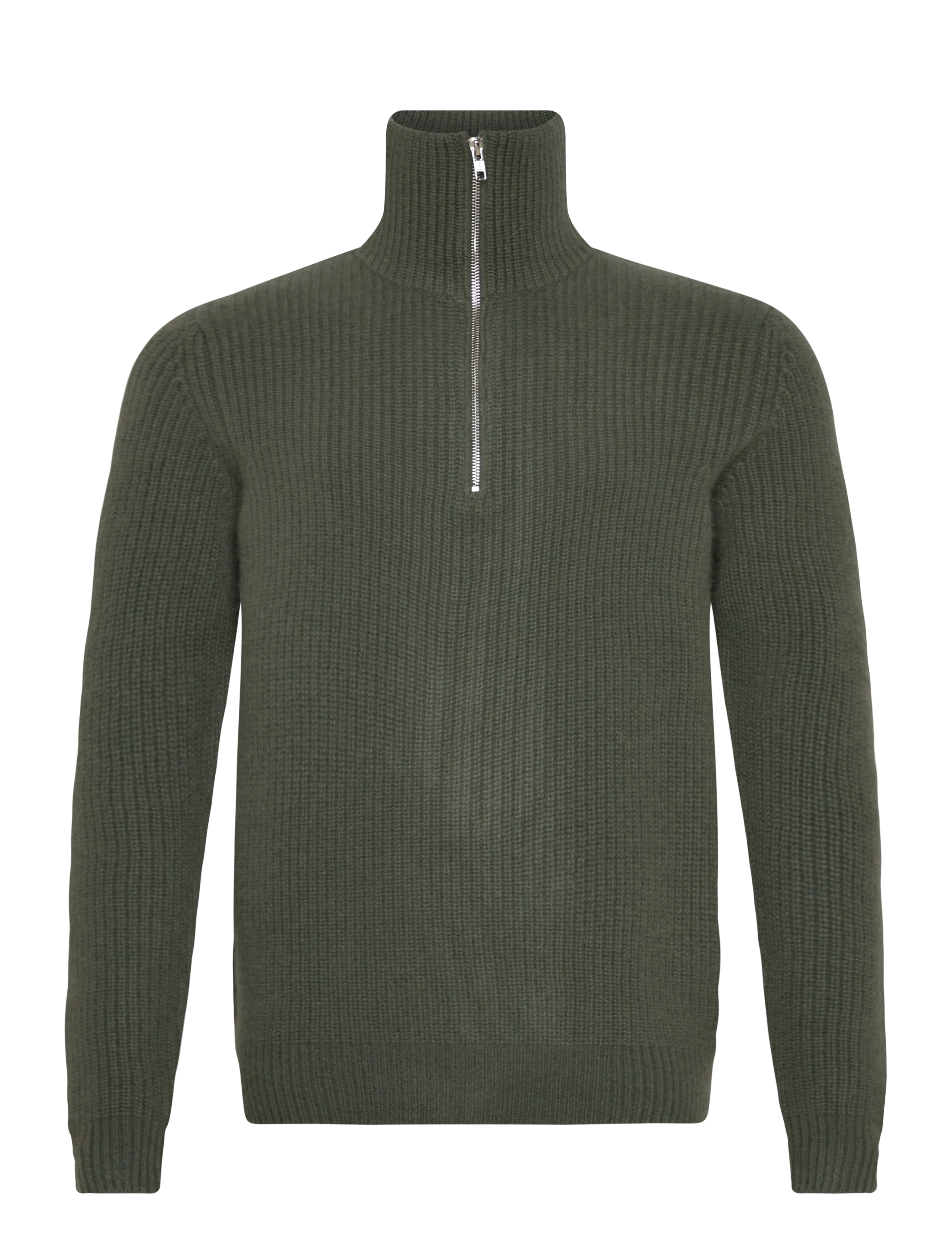 Davida Cashmere - Man Chunky Rib Half Zip - tõmblukk-kaelusega džemprid - army green - 2