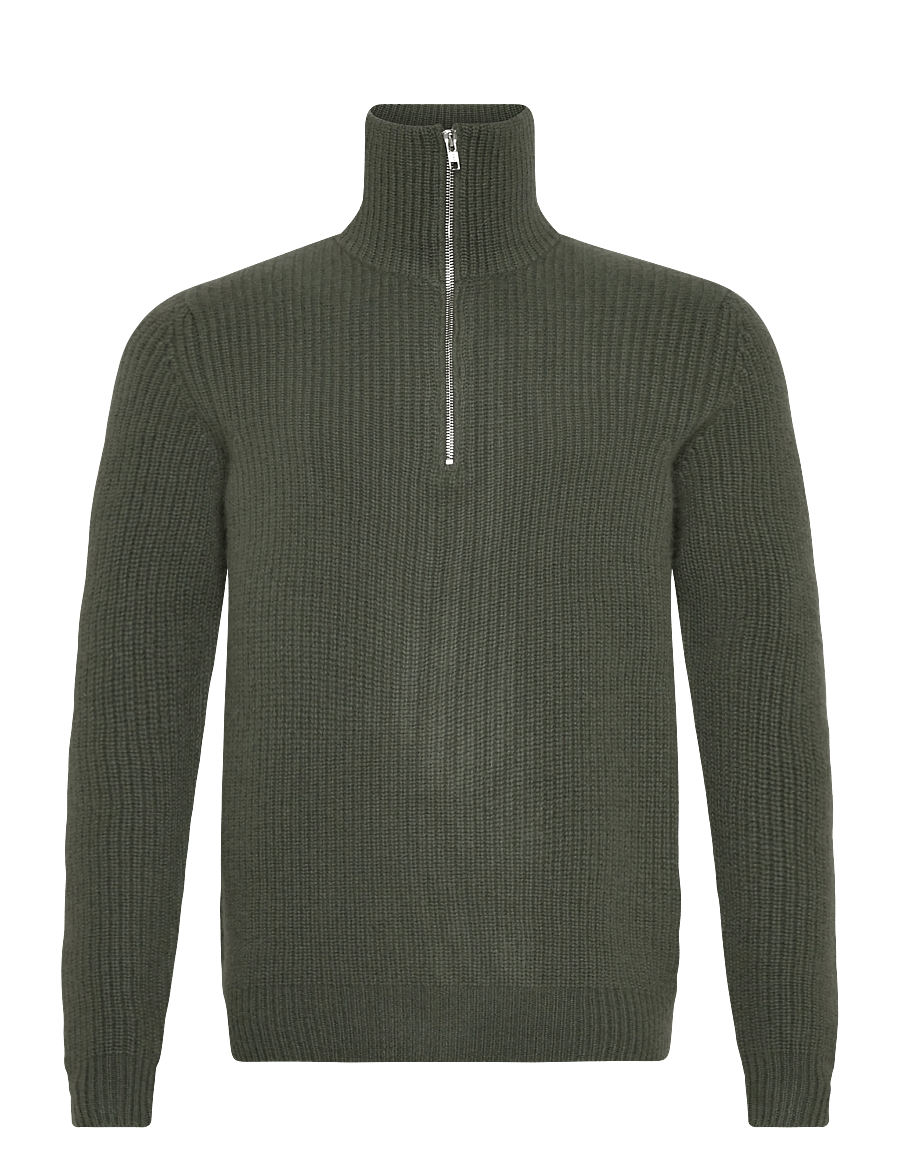 Davida Cashmere - Man Chunky Rib Half Zip - halfzip strik - army green - 2