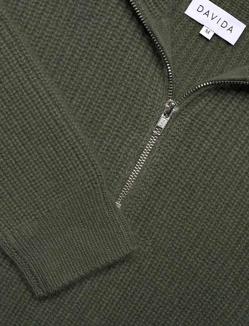 Davida Cashmere - Man Chunky Rib Half Zip - pullover mit halbem reißverschluss - army green - 3