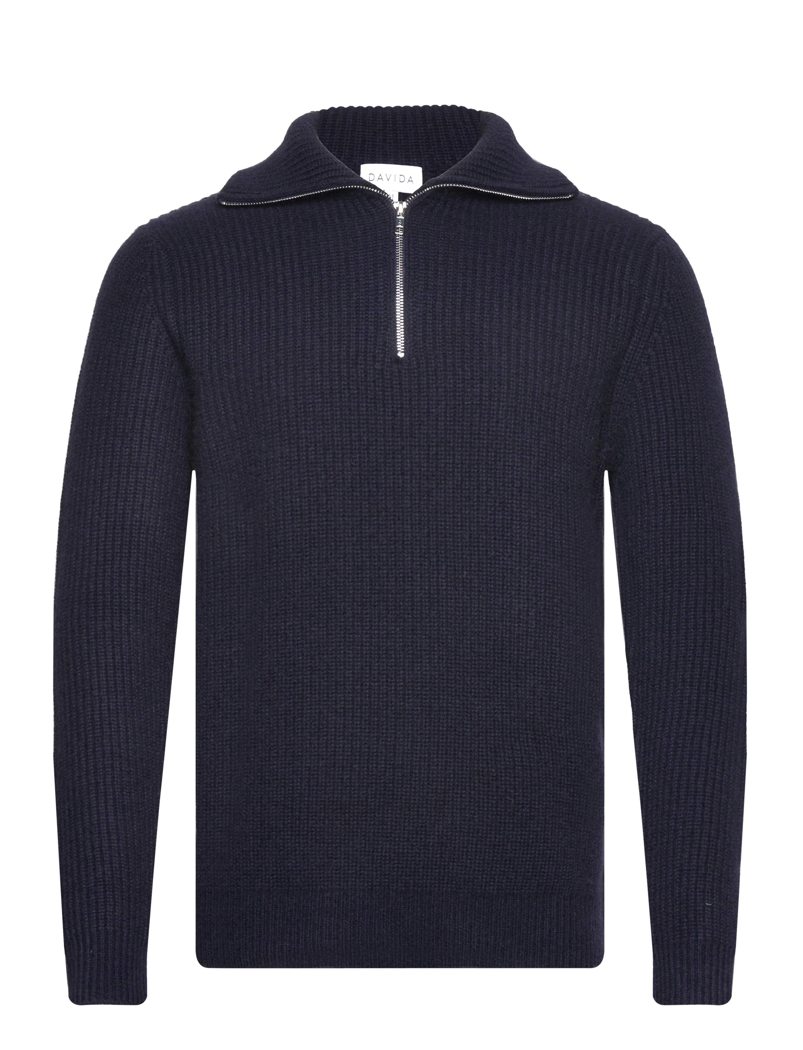 DAVIDA CASHMERE Man Chunky Rib Half Zip Navy - S - Herren