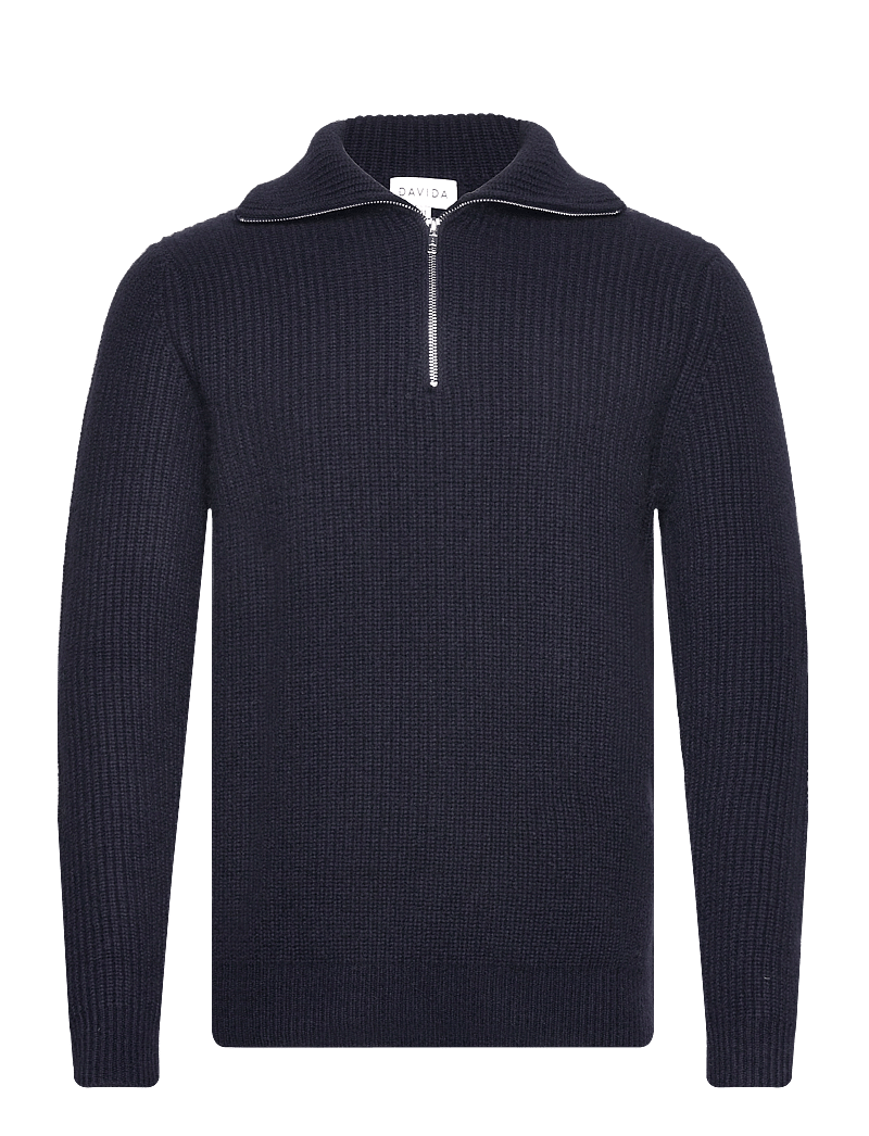 Davida Cashmere - Man Chunky Rib Half Zip - half zip - navy - 0
