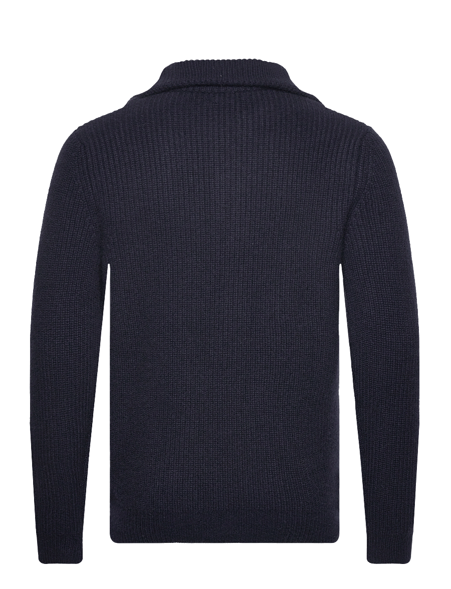 Davida Cashmere - Man Chunky Rib Half Zip - pullover mit halbem reißverschluss - navy - 1