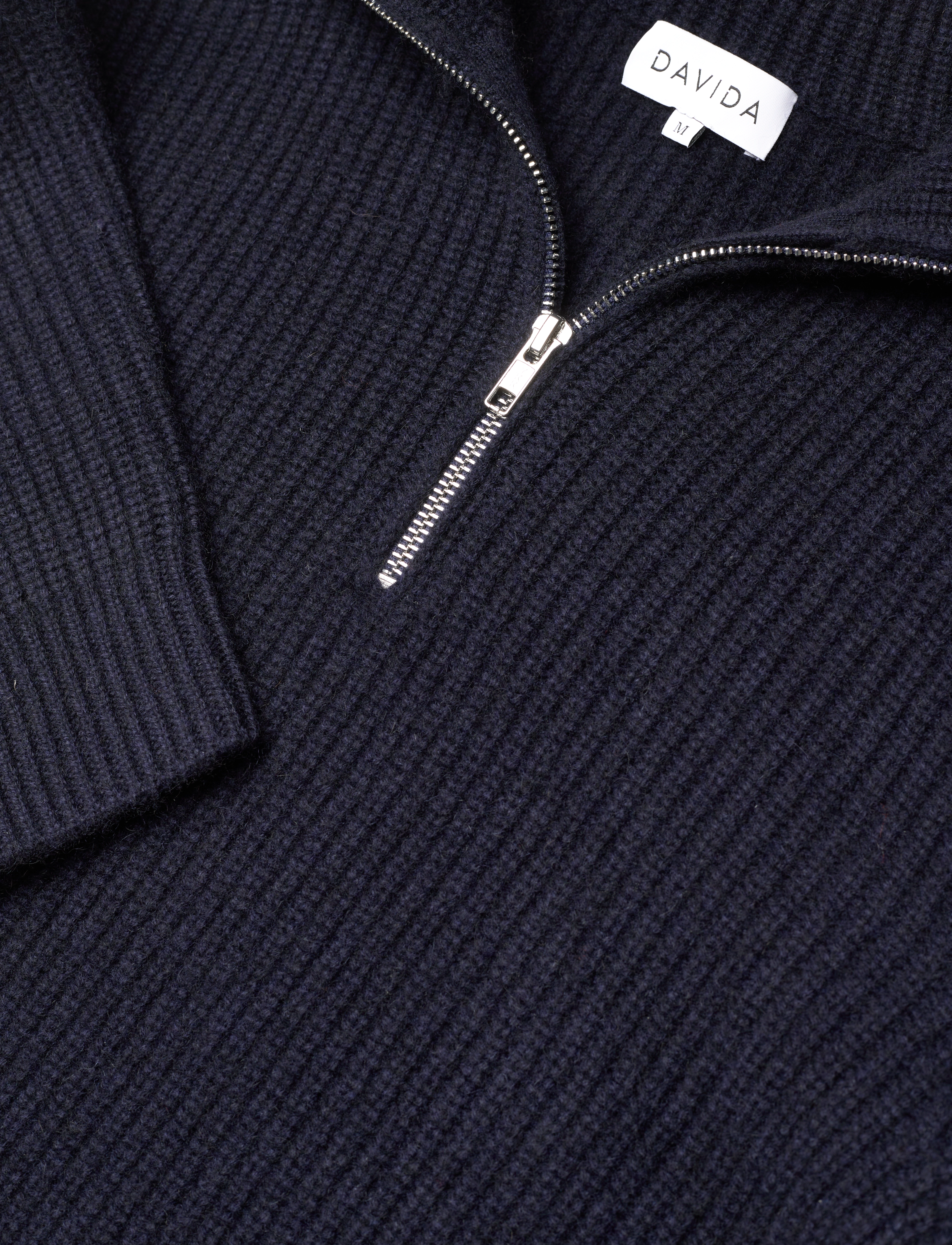 Davida Cashmere - Man Chunky Rib Half Zip - pullover mit halbem reißverschluss - navy - 2