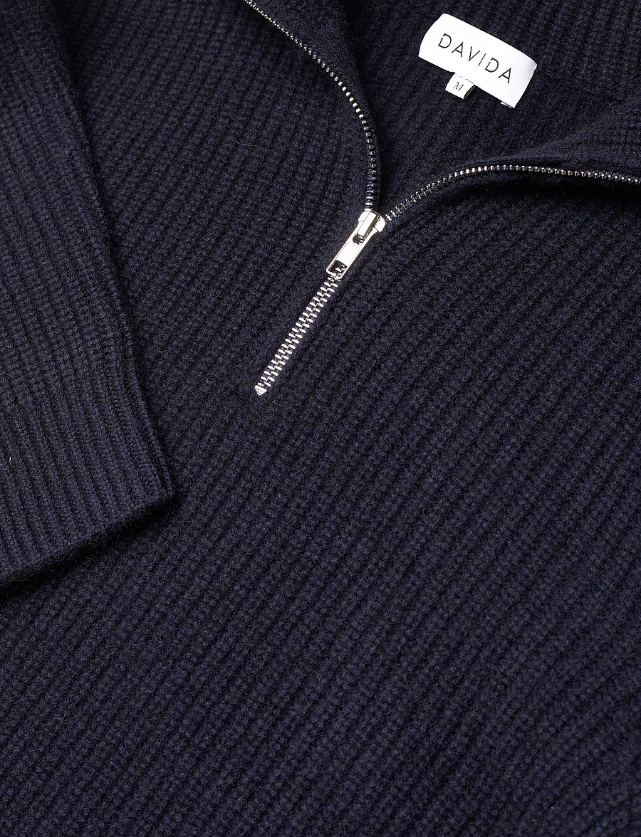 Davida Cashmere - Man Chunky Rib Half Zip - pullover mit halbem reißverschluss - navy - 2