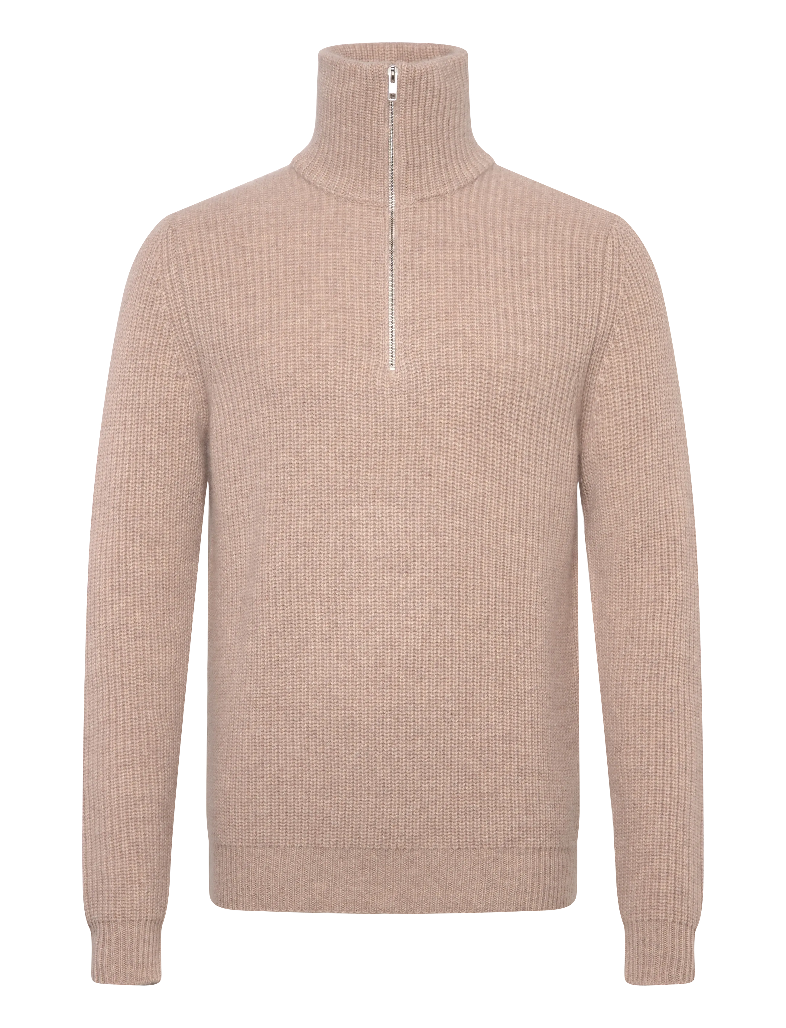 Davida Cashmere Man Chunky Rib Half Zip, XL, Knitwear, Beige - Zip Jumpers, Männerswear