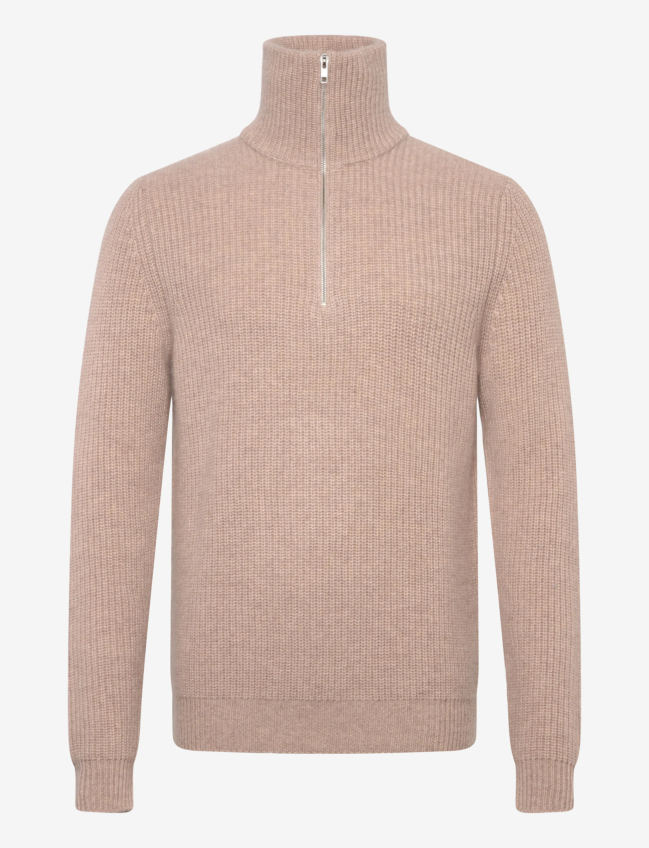 Davida Cashmere - Man Chunky Rib Half Zip - herbstliche kleidung - sand - 0
