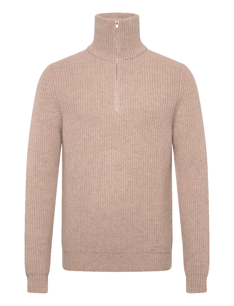 Davida Cashmere - Man Chunky Rib Half Zip - halfzip strik - sand - 0