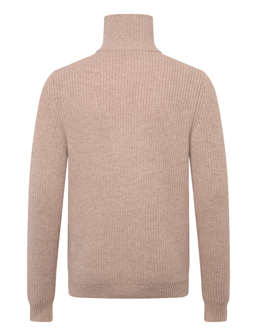 Davida Cashmere - Man Chunky Rib Half Zip - pullover mit halbem reißverschluss - sand - 1