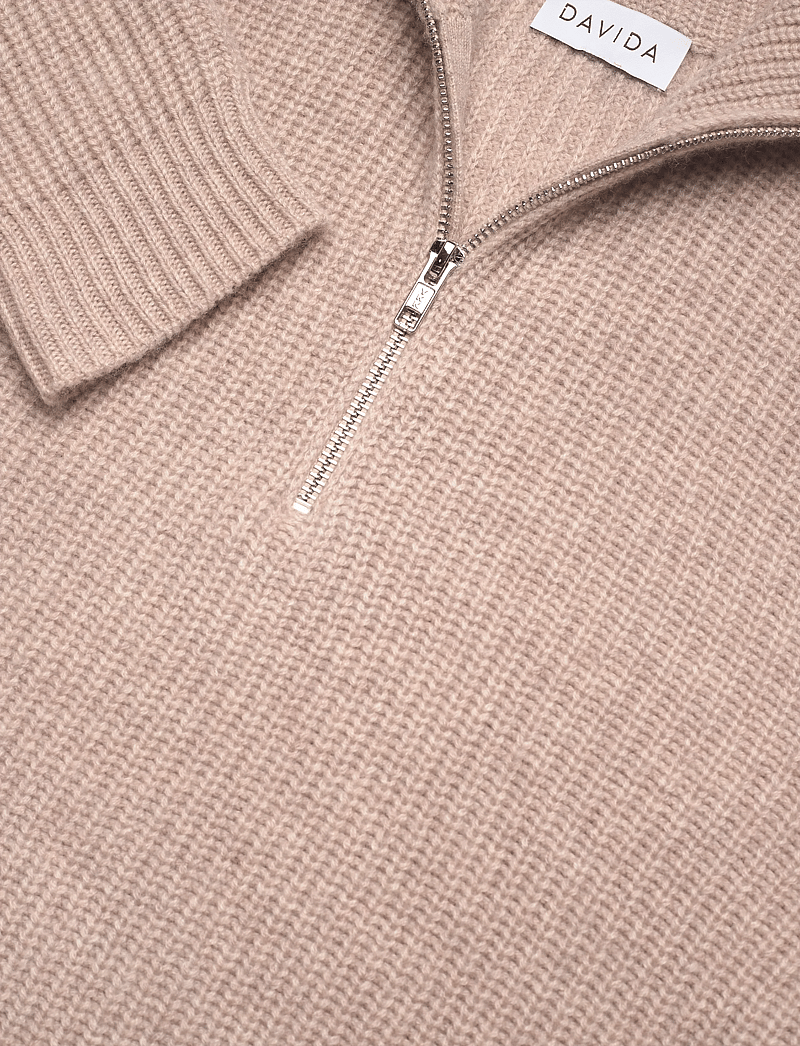 Davida Cashmere - Man Chunky Rib Half Zip - halfzip strik - sand - 2