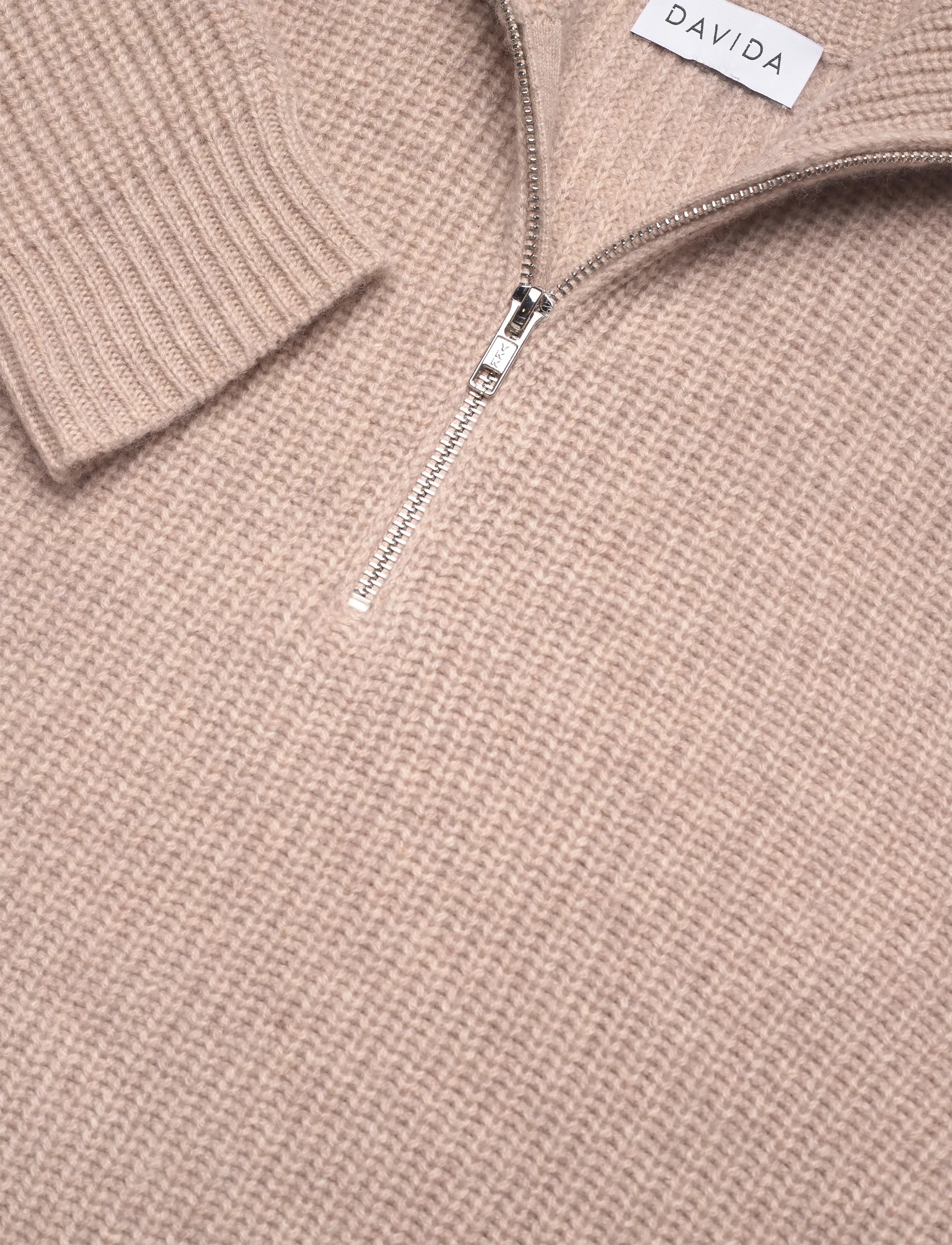 Davida Cashmere - Man Chunky Rib Half Zip - swetry - sand - 2