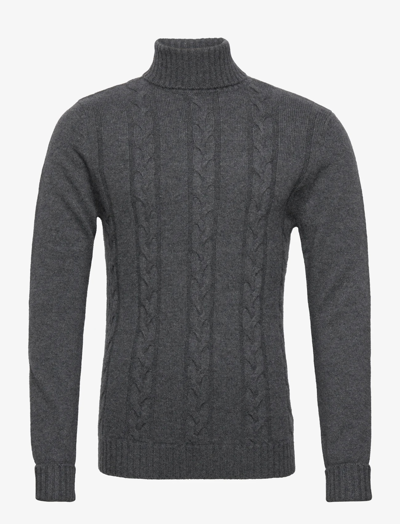 Davida Cashmere - Man Cable Turtleneck - megzti laisvalaikio drabužiai - dark grey - 0