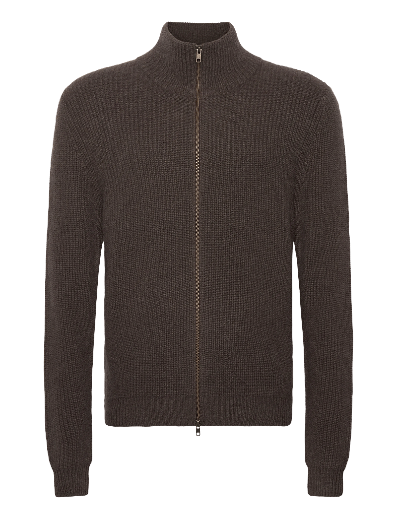 Davida Cashmere - Man Rib Full Zip - pullover mit durchgehendem reißverschluss - cacao - 0