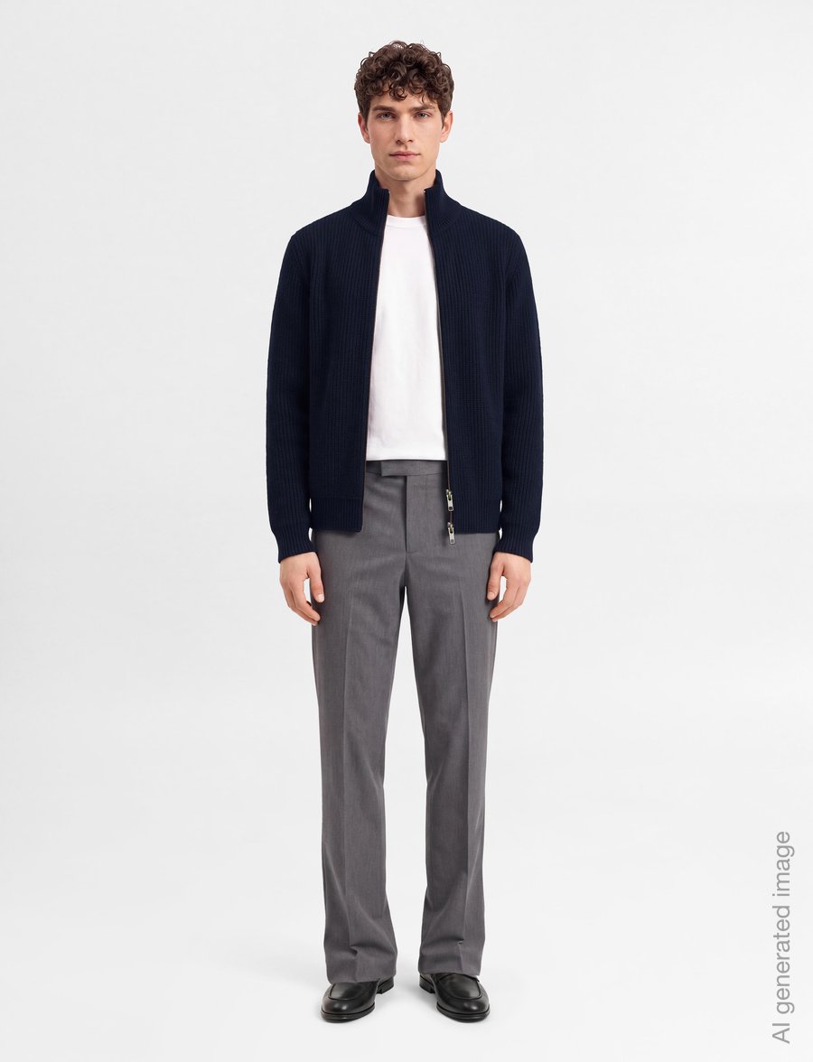 Davida Cashmere - man full zip rib - pullover mit durchgehendem reißverschluss - navy - 0