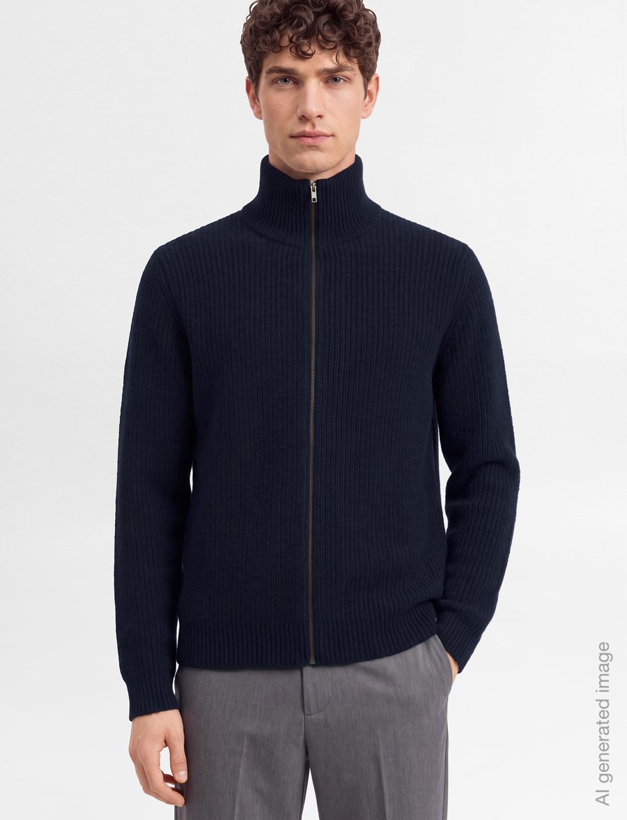 Davida Cashmere - man full zip rib - pullover mit durchgehendem reißverschluss - navy - 3