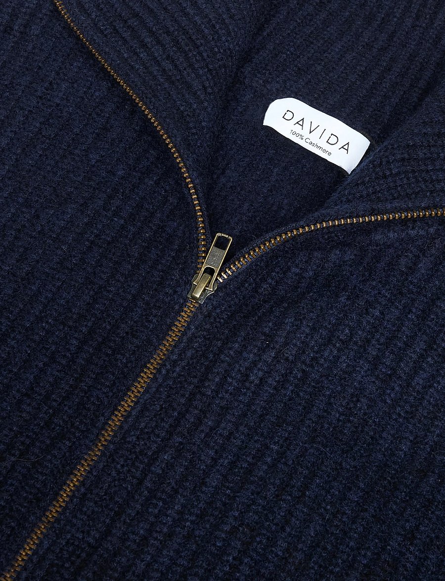 Davida Cashmere - man full zip rib - pullover mit durchgehendem reißverschluss - navy - 5