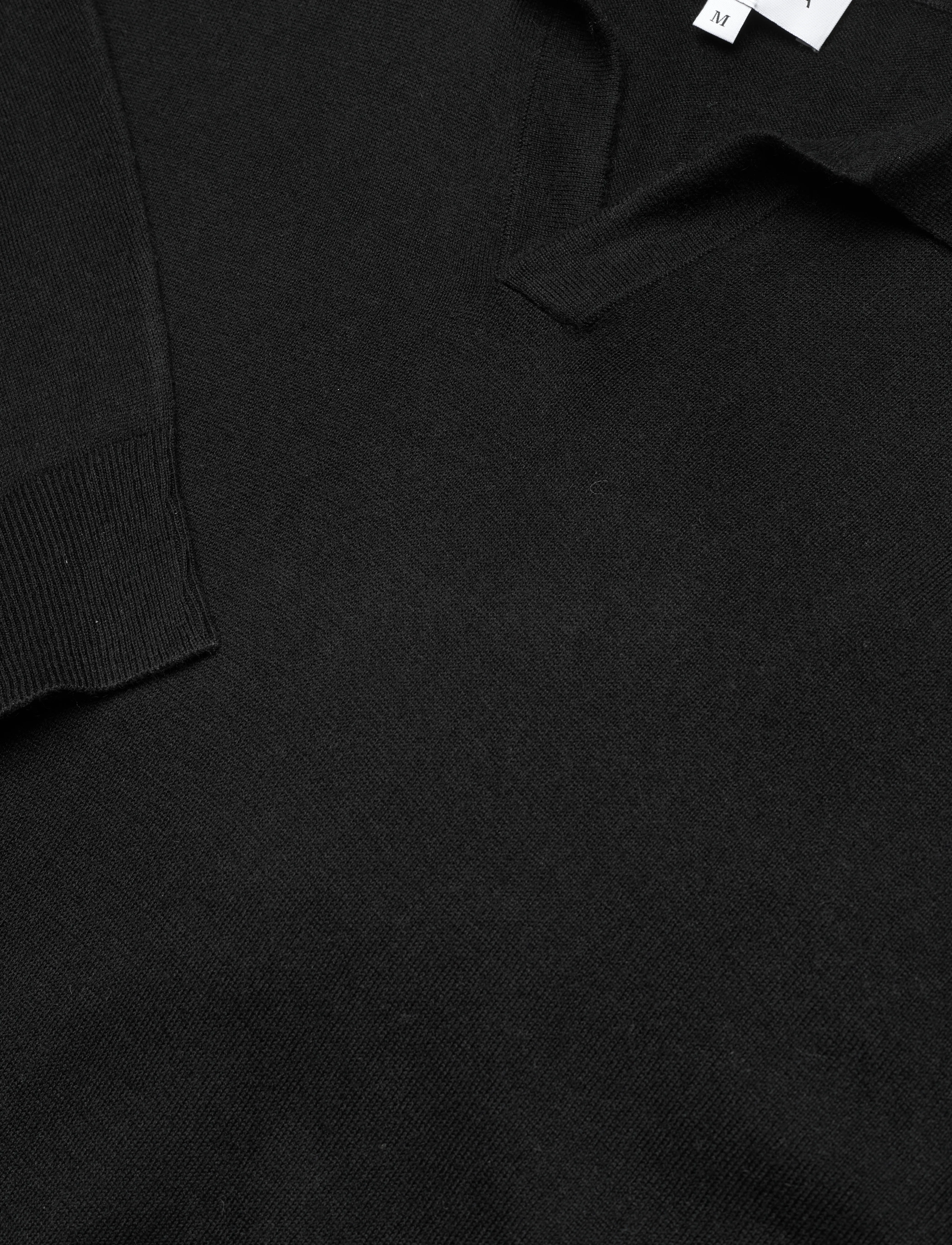 Davida Cashmere - Man Fine Knit Open Collar Sweater - black - 2