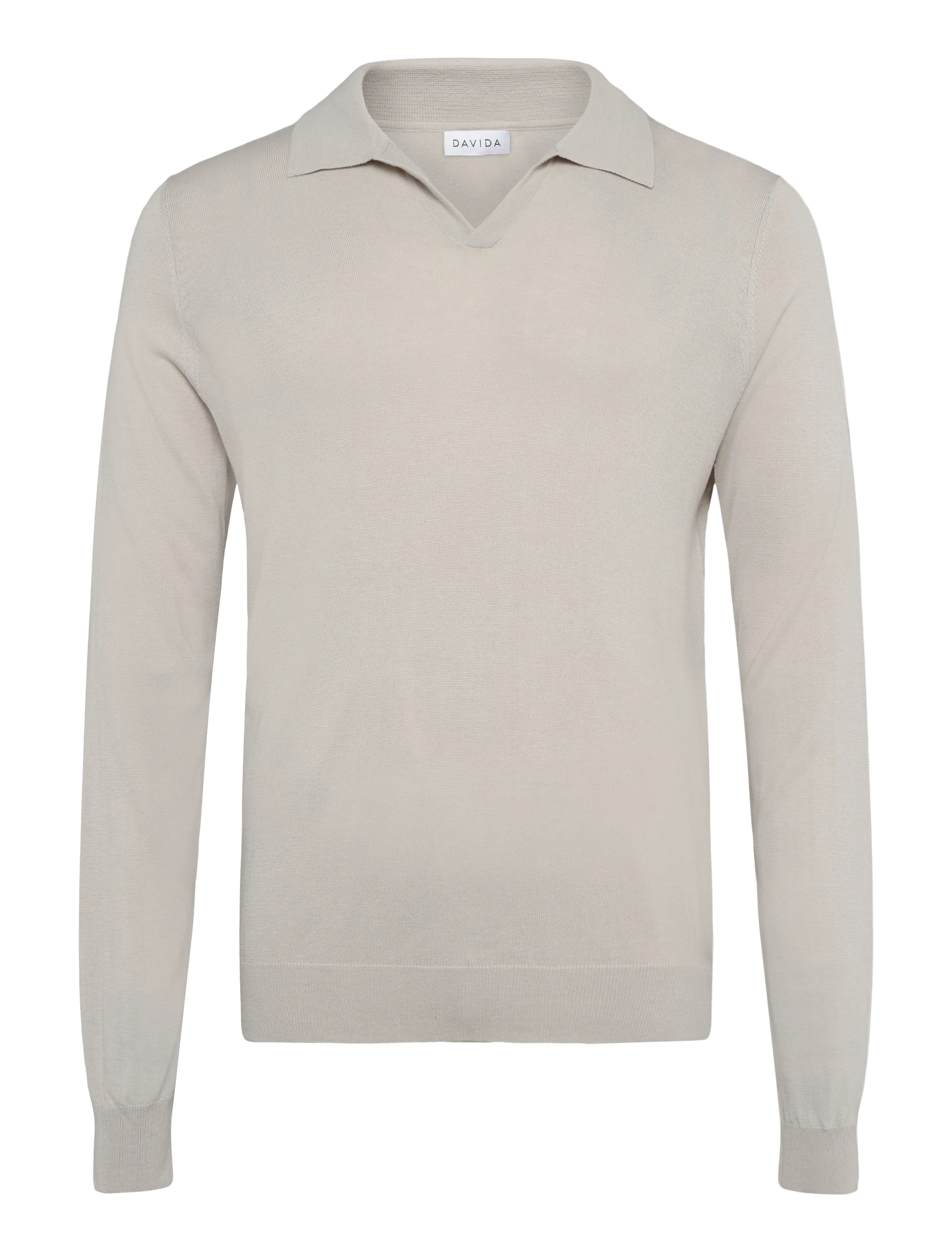 DAVIDA CASHMERE Man Fine Knit Open Collar Pullover Beige - L - Herren