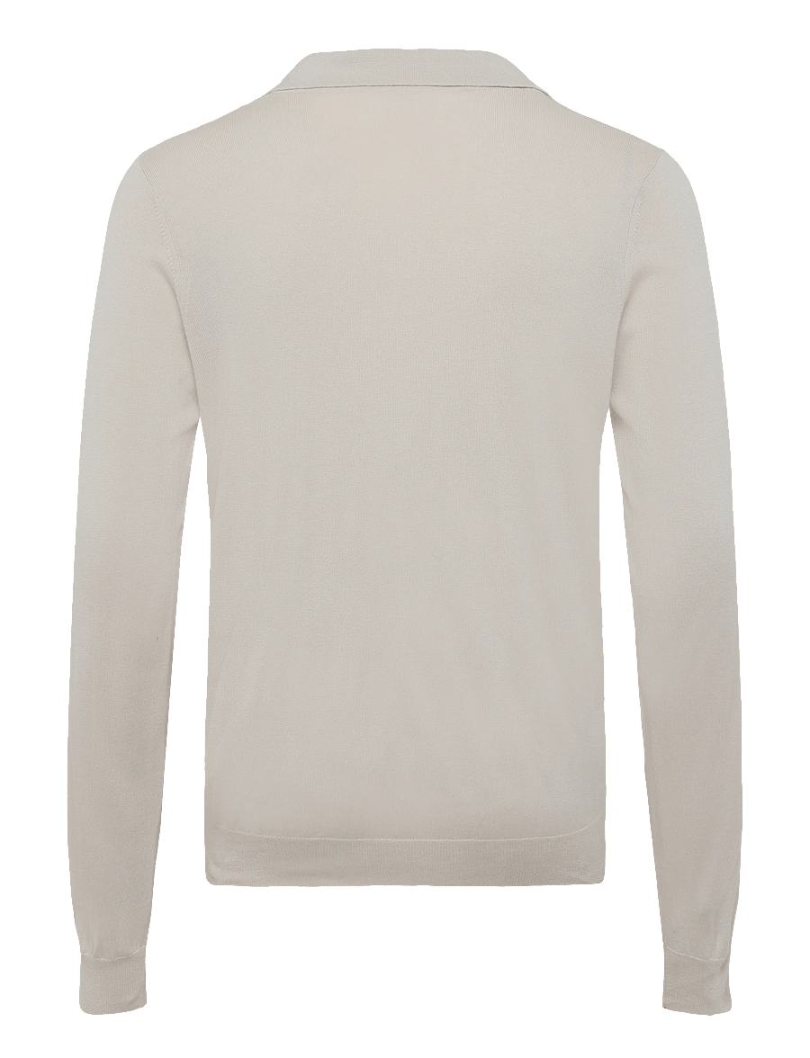 Davida Cashmere - Man Fine Knit Open Collar Sweater - v-kaelusega - light beige - 1