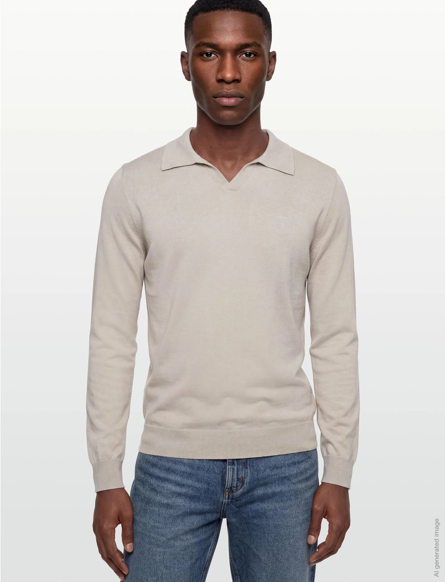 Davida Cashmere - Man Fine Knit Open Collar Sweater - v-ausschnitt - light beige - 3