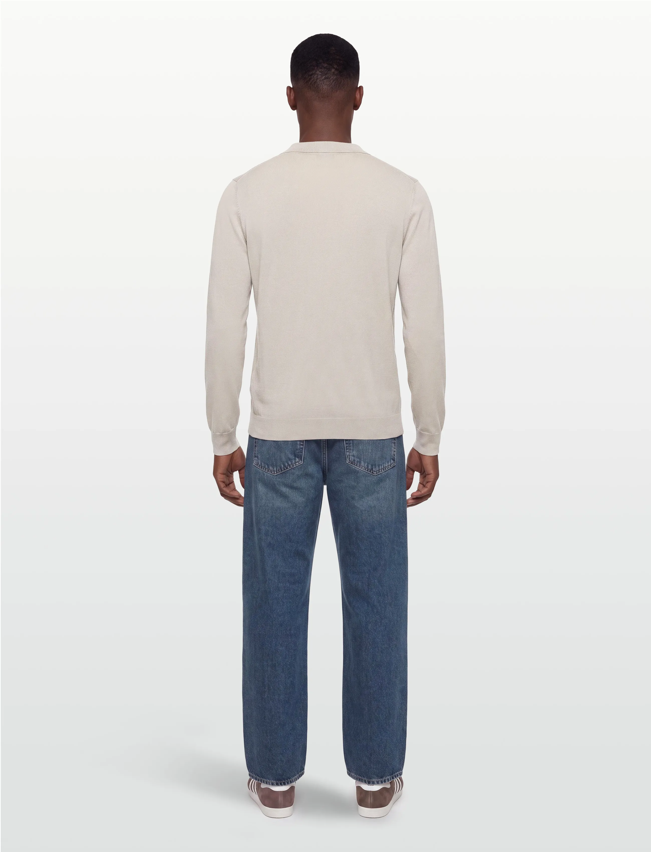 Davida Cashmere - Man Fine Knit Open Collar Sweater - basic knitwear - light beige - 4