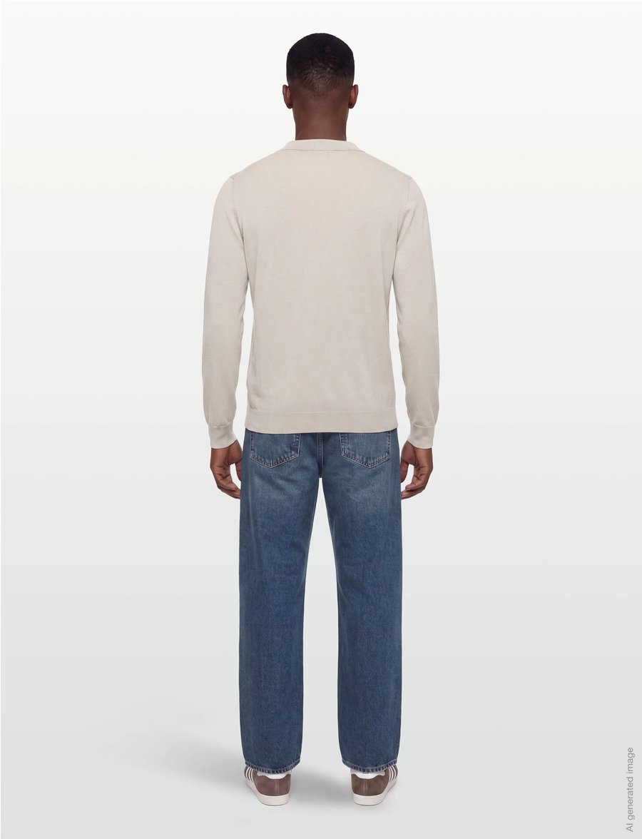Davida Cashmere - Man Fine Knit Open Collar Sweater - v-ausschnitt - light beige - 4
