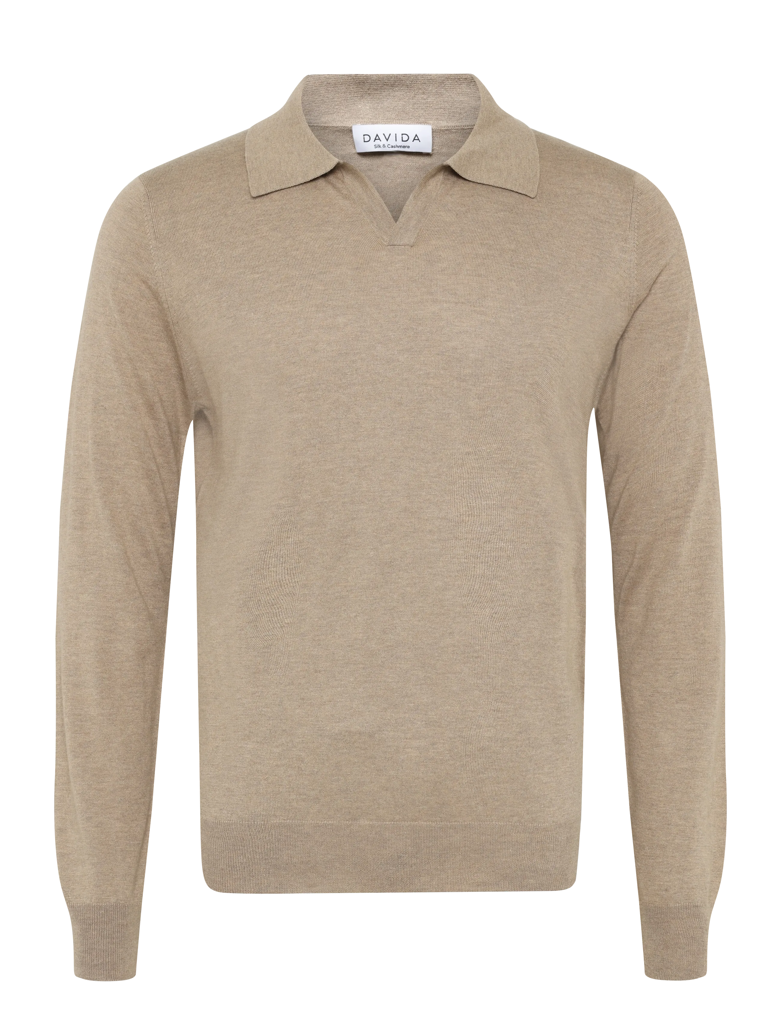 DAVIDA CASHMERE Man Fine Knit Open Collar Pullover Beige - S - Herren
