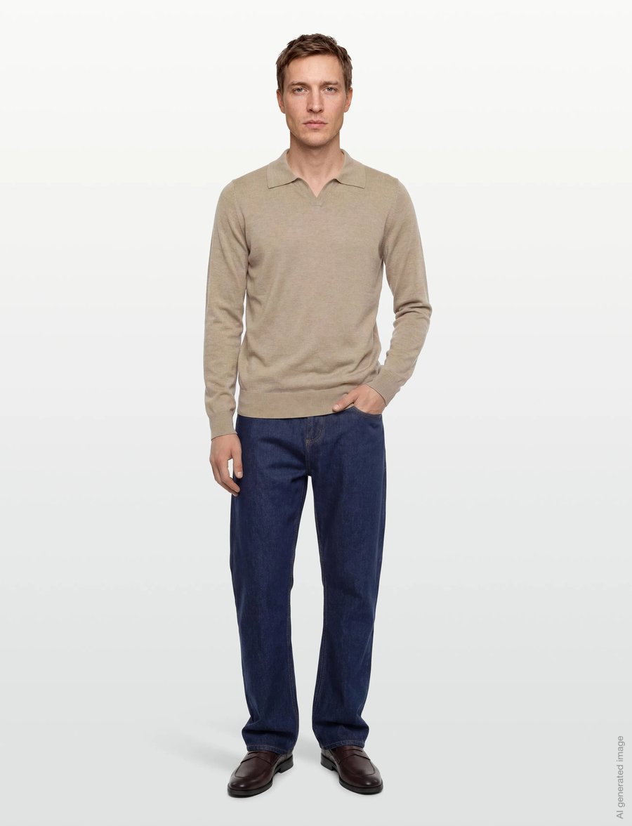 Davida Cashmere - Man Fine Knit Open Collar Sweater - v-kaelusega - mink - 0